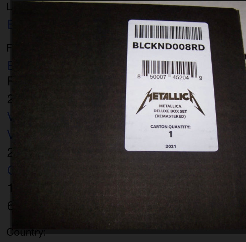 METALLICA – METALLICA (2021 BOX SET 6 x LP 13 x CD 6 x DVD) VINYL